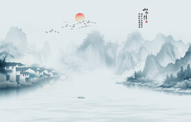 水墨江南山水情背景墙