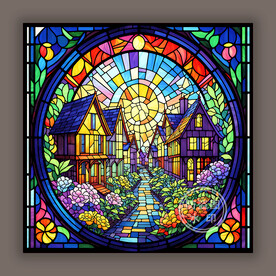 欧陆风情教堂蒂凡尼彩晶玻璃图案