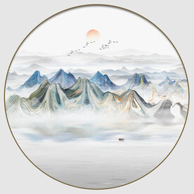 圆形水墨山水画