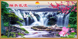 流水生财瀑布山水画装饰图