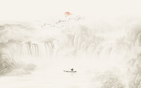 新中式水墨国画山水背景墙壁画