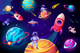 梦幻太空星球宇航员火箭宇宙背景