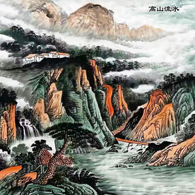 国画高山流水办公室挂画