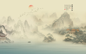 禅意水墨江南山水画