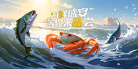 手绘海鲜壁画背景墙装饰广告设计