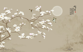 新中式工笔花鸟画电视背景墙
