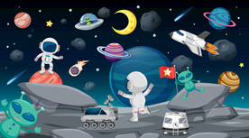 卡通宇航员火箭宇宙太空星球背景