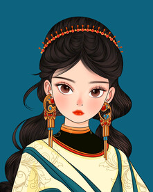 手绘卡通名族美女插画