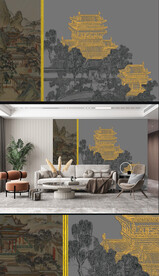 新中式轻奢古典山水楼阁建筑