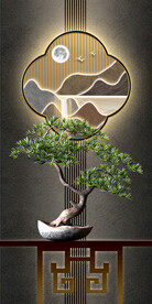 中式迎客松玄关背景