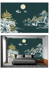 高清意境山水背景墙壁画图片 