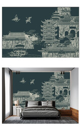 新中式背景轻奢壁画