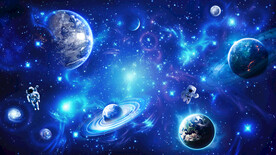 蓝色太空星球宇航员宇宙星空背景