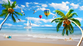 蓝天白云大海沙滩椰子树