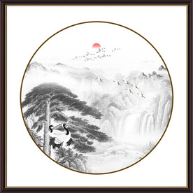 新中式迎客松水墨画