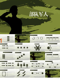 军绿色迷彩风部队军人动态PPT