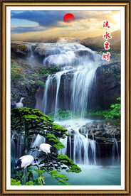 高山流水瀑布山水画