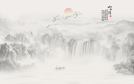 新中式壁画山水画电视背景墙