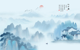 水墨江南山水情背景墙