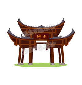 古代亭子门楼矢量图