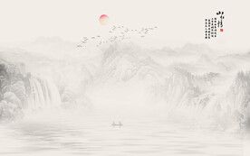 新中式水墨国画山水背景墙壁画