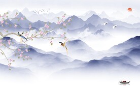 简约 意境中式山水 Tif分层