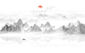 意境水墨山水画电视背景墙