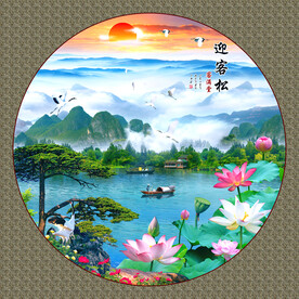 新中式山水画圆形装饰画