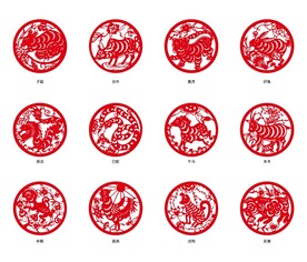 十二生肖剪纸免抠矢量元素