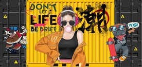 街头涂鸦国潮风服装店背景墙