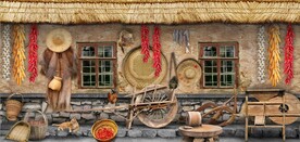 复古80后90后农村民居背景墙