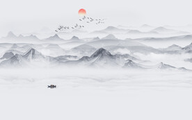 中式写意水墨山水画