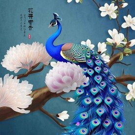 花开富贵空雀图