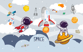 卡通宇宙太空儿童房背景墙