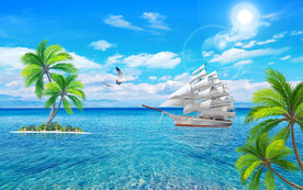 蓝天白云大海背景墙