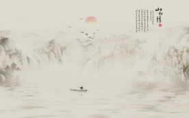 新中式水墨国画山水背景墙壁画