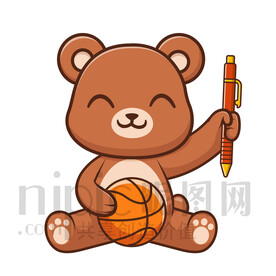 可爱卡通玩球的小熊棕熊