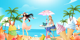 卡通沙滩背景墙