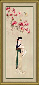 玉兰花仕女图