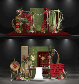 红绿新中式婚礼效果图