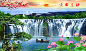 高山流水瀑布山水装饰画