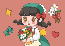 卡通女孩线描简笔画涂色