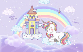 可爱卡通独角兽紫色儿童房背景墙