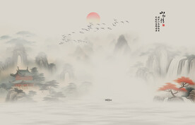 水墨江南水乡背景墙