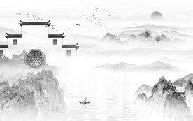 大气 灰色中式山水 TiF分层