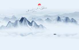 抽象禅意水墨山水画背景墙