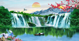 瀑布山水画