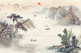 新中式水墨国画意境山水硬包