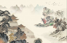 新中式手绘水墨国画意境山水硬包