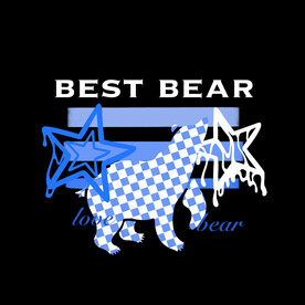 原创蓝色北极熊手绘卡通潮流印花